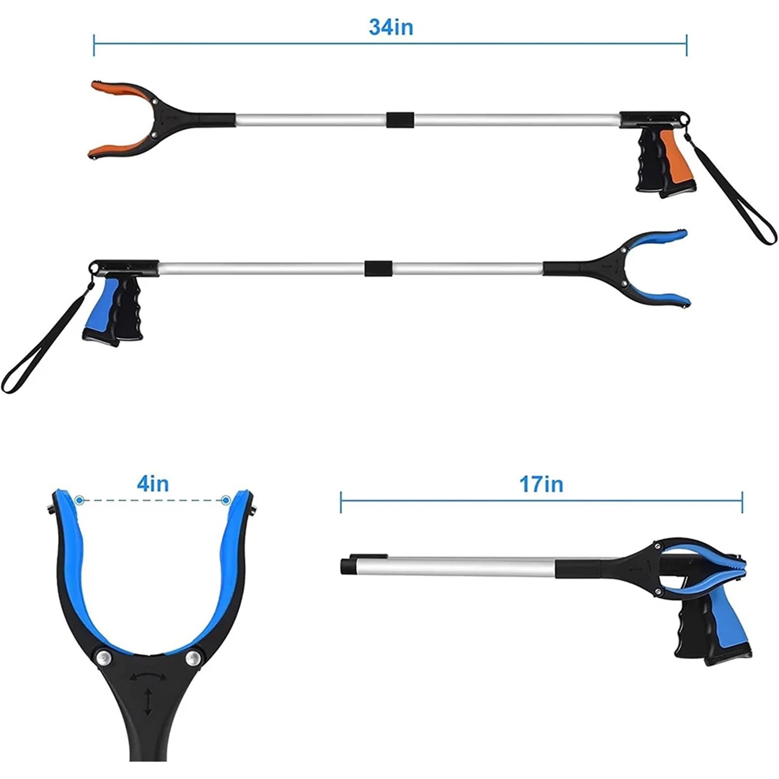 Herramienta de Agarre Larga Plegable for Personas Mayores, Alcance con Apertura Garra giratoria, Recogida Alta Resistencia para Jardín(Blue 2pcs)