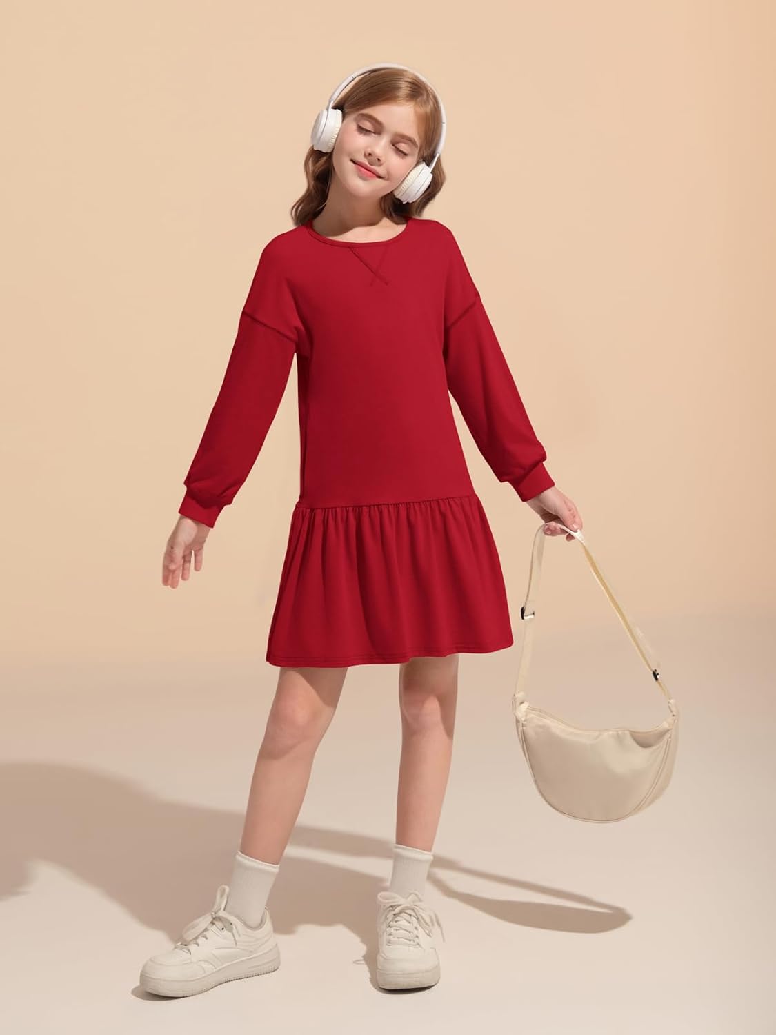 Haloumoning Girls Long Sleeve Dresses Sweatshirt Dress Kids Casual Crewneck Rib Knit Mini Dress 5-14 Years - Image 4