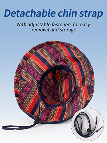 Image of HH HOFNEN Women Sun Hats Wide Brim Summer Beach Hat Chin Strap UV Protection Bucket Hat for Travel