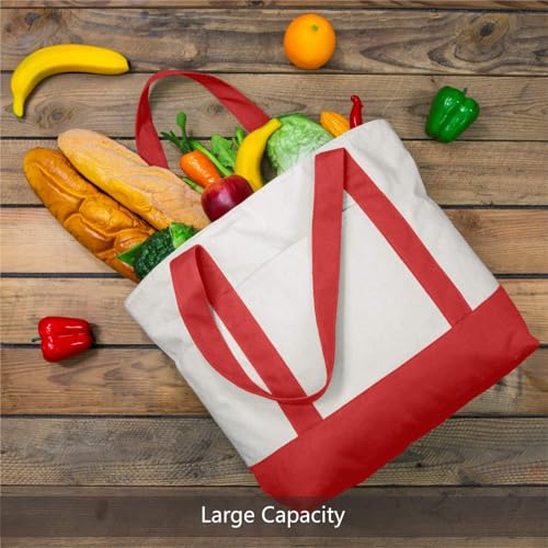 Image of 19x15 Inch Large Canvas Tote Bag | 100% Organic Reusable 330 GSM Cotton Handbag With Zipper Closure and Front Pocket for Shopping, Daily Use, Travel, Grocery, Gifting, Office and Storage