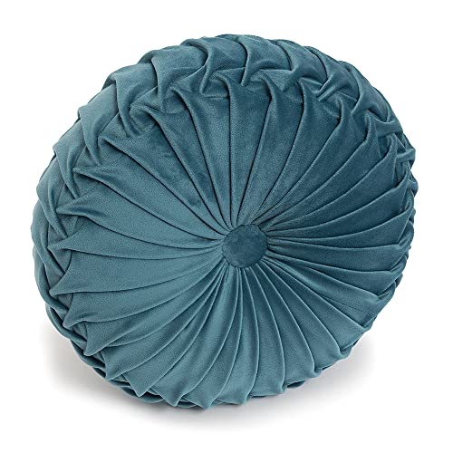 SOPHIE Cuscino Rotondo in Velluto per Divano Letto, Disponibile in più Colori, Cuscino Arredo Decorativo Zucca Tondo Tinta Unita (Petrolio)