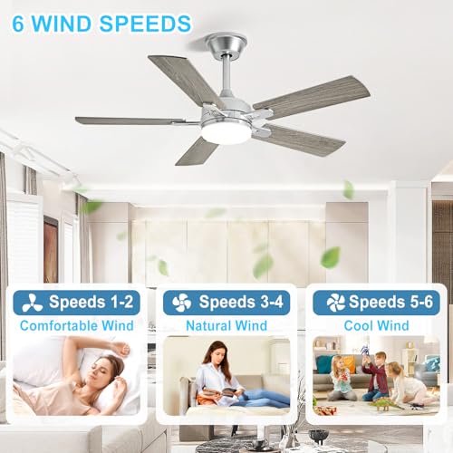 Image of Depuley 42-inch Ceiling Fan with Light: Nickel Ceiling Fan for Living Room Indoor Outdoor - Modern Ceiling Fan with Remote Control 3CCT Dimmable Noiseless 5 Reversible Silver Blades 6 Speeds Timer