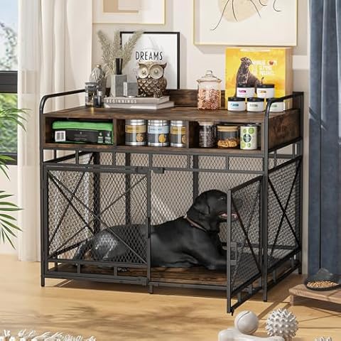 VITESSE Large Dog Crate Furniture, 42 Inch Heavy Duty Dog Crate with Drawers, Wooden Dog Kennel for Large Dogs, Indoor Dogs Cage, 42”L x 27.5”W x 35.4” H Decorative Pet Crate for Living Room (Brown) Cover