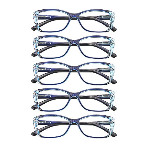 Image of VisionGlobal 5 Pairs Reading Glasses with Spring Hinge, Blue Light Blocking Glasses for Women /Men