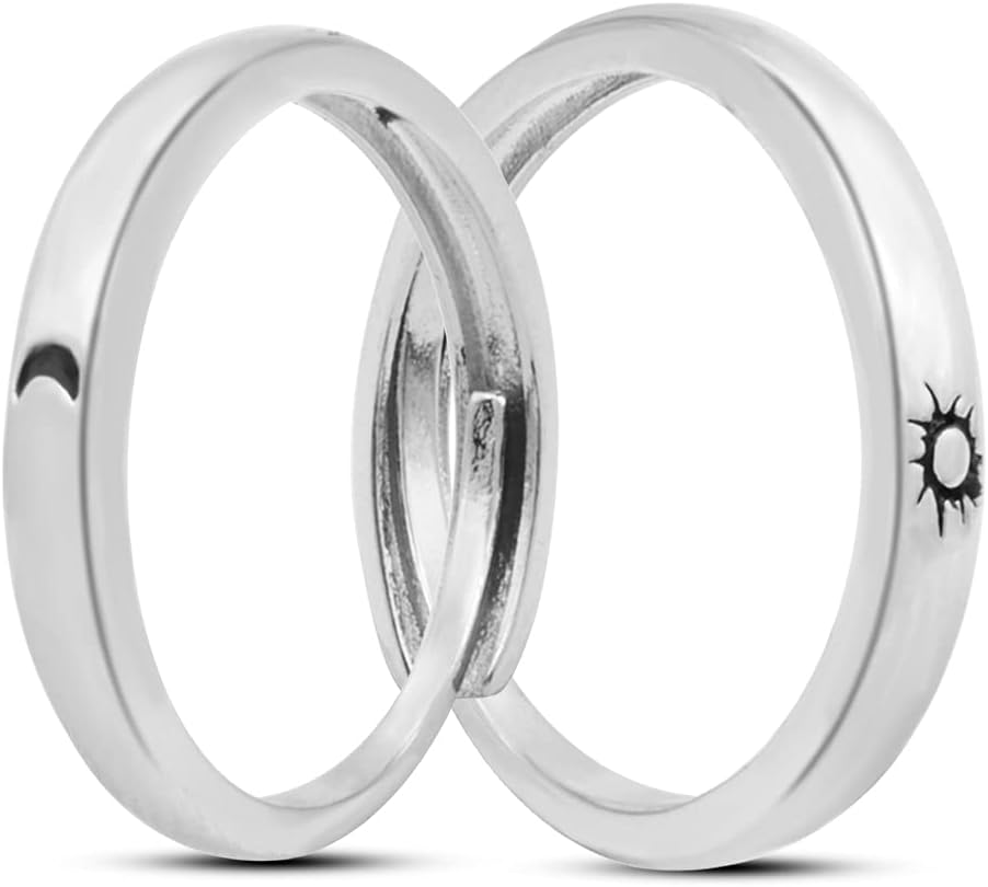 FUTIMELY Sun Moon Couple Matching Rings for Women Men,Open Adjustable Couple Friendship Stackable Ring Sets Simple Engagement Wedding Statement Ring Jewelry (Sun Moon lovers rings 2)