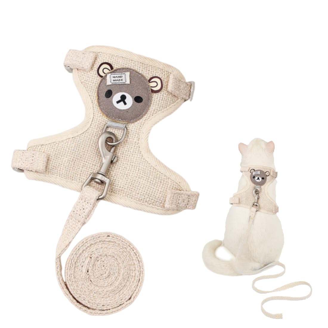 Guinzaglio e Pettorina per Coniglio Nano - Imbracatura Regolabile con Accessori per Piccoli Animali, 120cm, per 1-1,5 kg (Beige)