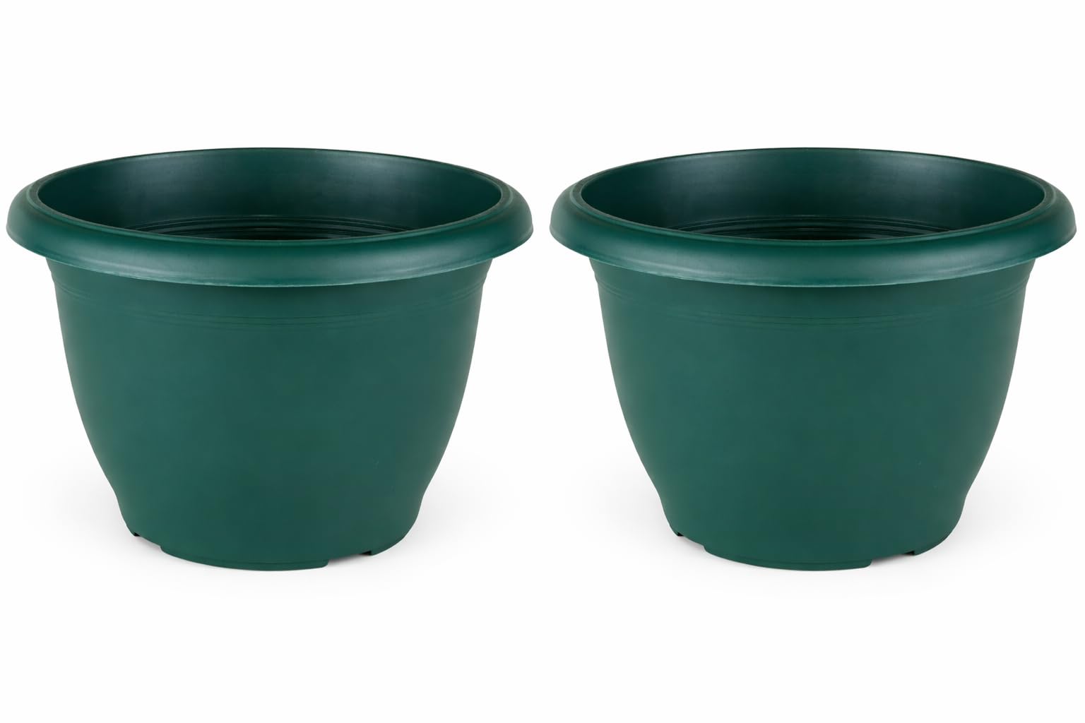 Tamersgifts Sets of 2 Plastic Round Garden Flower Plant Pot Planters (Green, 36cm Diameter x 25cm Height)