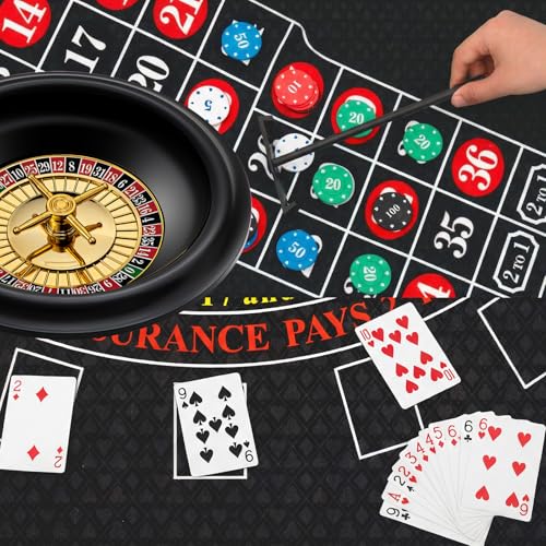 Lunmon Roulette Wheel Set Include 10 Inch Roulette Wheel, Double Sided Felt, 200 Chips, Chip Rake, Acrylic Marker, Dealer Poker Button for Casino Game Blackjack Night Party Holidays (Black)