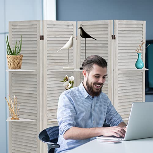 ECOMEX-4-Panel-Room-Divider-with-Shelves56-FT-Freestanding-Screen-Room-Divider-Wall-Folding-Privacy-Screen-Partition-Wooden-Separator-Room-Divider-with-Removable-Display-Shelves-White ECOMEX 4 Panel Room Divider with Shelves56 FT Freestanding Screen Room Divider Wall Folding Privacy Screen Partition Wooden Separator Room Divider with Removable Display Shelves White