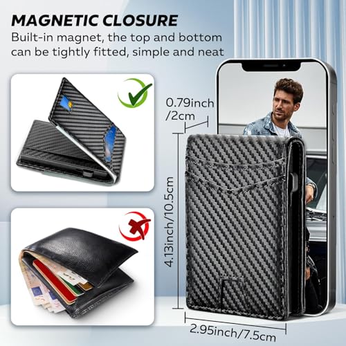 Genuine Leather Wallet for Men Slim RFID Blocking Bifold Front Pocket Carbon Fiber Card Holder Minimalist Ultra Thin Multi Slot Accessory (Black-2)2