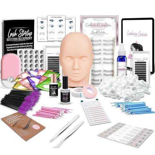 TwoWin Kit d'extension de cils tout-en-un avec mannequins de vitrine, séchoir à cils USB, kit d'extensions de cils pour débutants