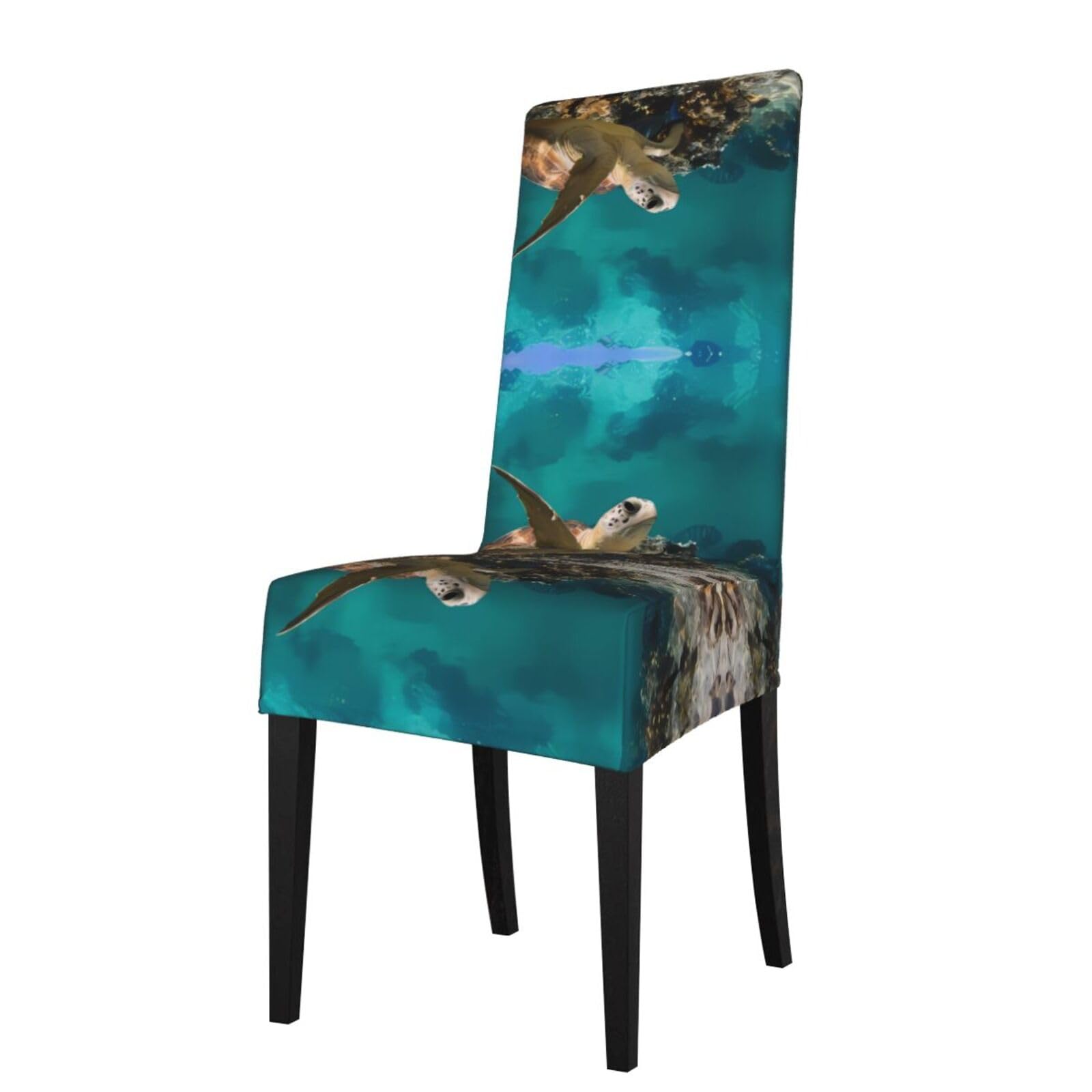 Yyhhaofa Black Sea Turtle Prints Dining Chair Throws – Stretch Slipcovers Revitalize Your Seating With Easy Style & Easy Care