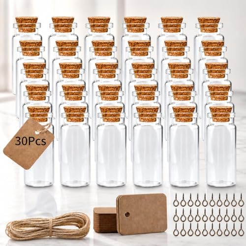 Cieex 30 Stück Kleine Glasflaschen Mit Korken 10ml Mini Gewürzgläser Für DIY Hochzeitsdeko Geschenke Und Aufbewahrung Von Kräutern & Ölen