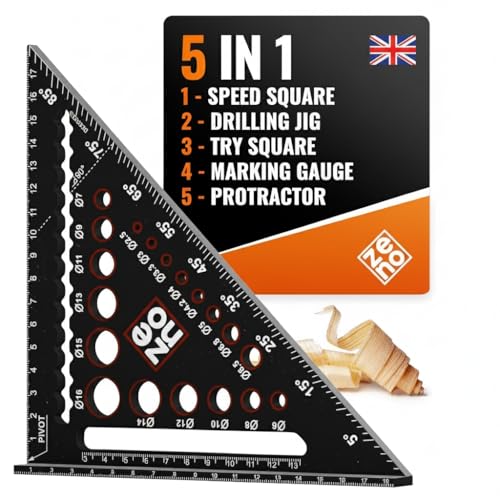 ZENO Carpenter Square - Carpenter Square 7 inch - All-in-1 Multi-Purpose Tools: Protractor, Ruler, Marking Gauge, Drill Gauge - Laser-Etched Markings - Easy to Carry