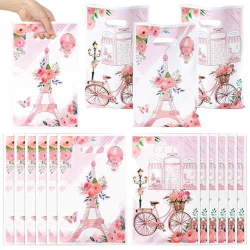 ArianQicult Paris Party Favor Bags 50Pcs Pink Floral Paris Goody Candy Treat Gifts Bags, City...