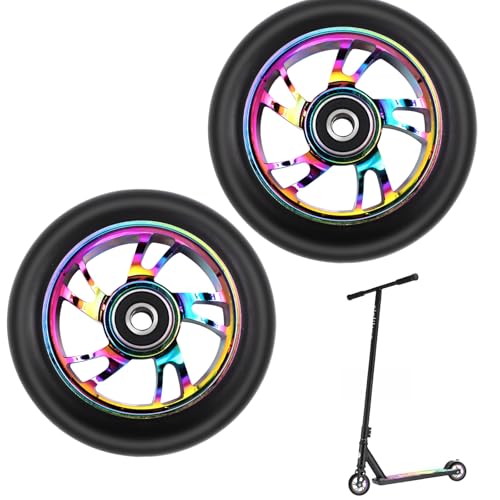 Roulettes pour trottinette stunt, 2 PCS roues de rechange 88A avec roulements ABEC-9 à moyeu en aluminium, roues de rechange pour trottinettes stunt 100 mm,...