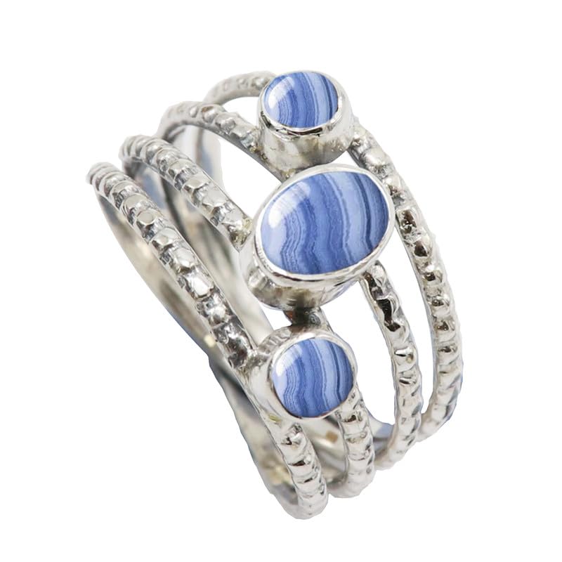 Bague agate bleue dentelle en argent 925 pour homme et femme toutes tailles CRG1082CG