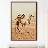 Framed Canvas Wall Art Camel Animals Camels Expressive Farmhouse/Country Living Room Multicolor Photography - 16x24 inches