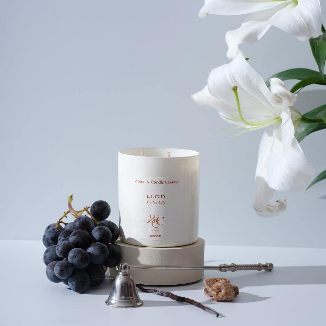 Soap and Candle Cuisine El Yapımı Soya Mumu, Cotton Lily Kokulu Ekru Cam Mum,%100 Vegan, Eco-friendly | 300 gr • 11oz