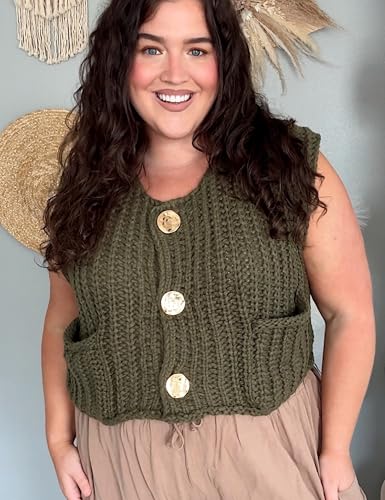 Sweater Vest for Women 2025 Casual Cropped Open Front Sleeveless Chunky Knit Top Button Down Cardigan with Pockets3