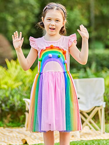 Vieille Rainbow Dress for Girls Flutter Sleeve Tulle Dresses Summer Sundress 3-8 Years2