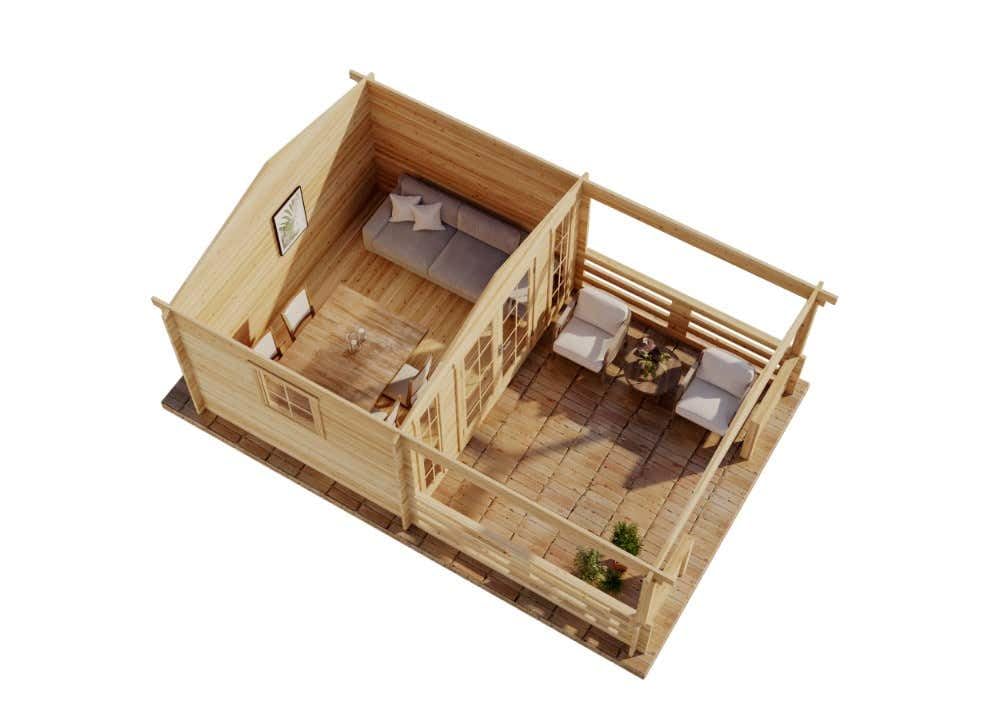Alpholz Gartenhaus Lappland-40 B Gartenhaus aus Holz in Naturbelassen, Holzhaus mit 40 mm Wandstärke inklusive Terrasse, Blockbohlenhaus mit Montagematerial