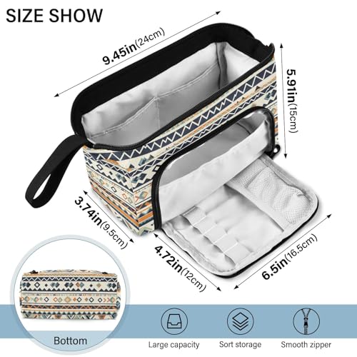 Image of Aztec Navajo Printed Pencil Pouch Zipper Pencil Case, Portable Pencil Bag with Carrying Handle Ideal Gift for Boy Girl Child Kids Student Pencil Stationery Storage