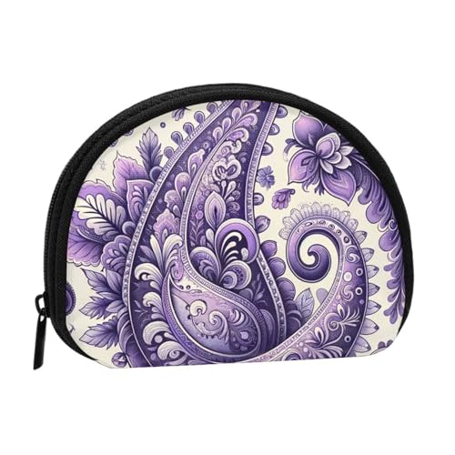 Portable Coin Purse Bohemian-Paisley-Pattern Mini Zippered Money Pouch Card Holder