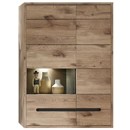 Stella Trading BELLANO Hängevitrine in Viking Eiche Optik, Graphit - Moderner Vitrinenschrank mit LED-Beleuchtung und viel Stauraum - 90 x 126 x 38 cm (B/H/T) Stella Trading BELLANO Hängevitrine in Viking Eiche Optik, Graphit - Moderner Vitrinenschrank mit LED-Beleuchtung und viel Stauraum - 90 x 126 x 38 cm (B/H/T)