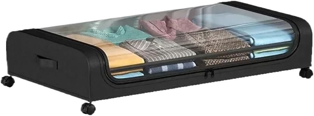 PETRELS Under bed storage bins Under Bed Storage with Wheels, Under Bed Storage Containers, Under Bed Shoe Storage Organizer Clothes, Shoes, Blankets(A-Black)