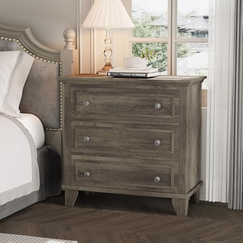 IDEALHOUSE 3 Drawer Dresser, Wooden Storage Chest of Drawers with Exquisite Metal Handles, Small Storage Cabinet, Modern Design Dresser for Bedroom, Living Room, Hallway, Entryway, Grey
