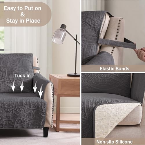 Image of Quilted Recliner Chair Covers,Water-Repellent Recliner Slipcovers, Lazy Boy Recliner Cover Snug Fit, Pet Friendly Recliner Cover for Dogs Cats, Washable Couch Protector (Recliner 22 inch, Gray)
