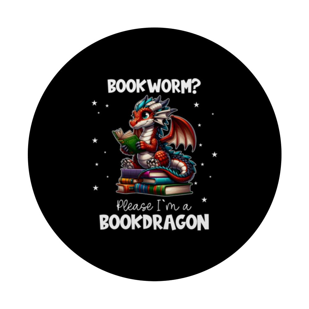 I am the book dragon Bookworm Reading Book Lover PopSockets Swappable PopGrip, Black - Image 3