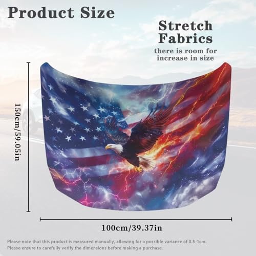 Image of USA Flag Eagle Car Hood Cover Cool Lightning Design Auto Hood Flag 4th of July Patriotic Decorations Waterproof Sunproof Stretchable Automotive Exterior Accessories
