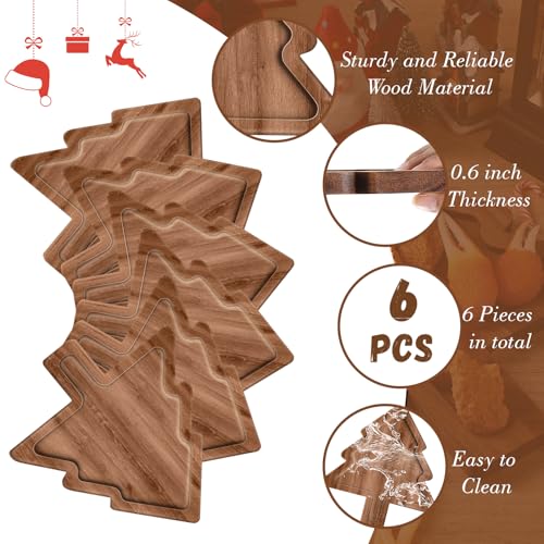 Ziliny 6 Pcs Christmas Appetizer Platter 12 Inch Christmas Cutting Board Acacia Serving Trays Wood Charcuterie Board Tray Snack Dessert Candy Dish Plate for Kitchen Gifts(Christmas Tree) miniatura 3