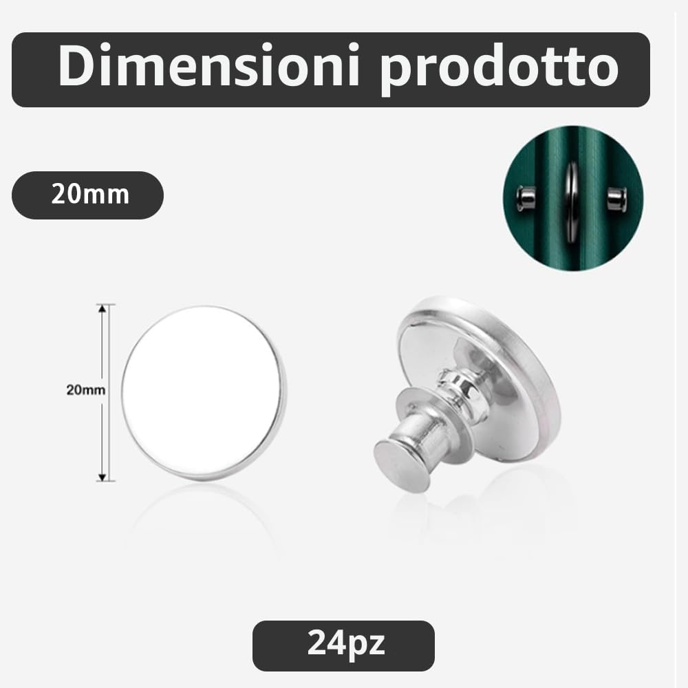 24 Pezzi Calamite per Tende da Interno, Rimovibile Fermatenda, Argento Ferma Tende con Calamita, Durevole Magneti per Tende, per Camera Letto, Soggiorno, Bagno, Cucina, Ufficio