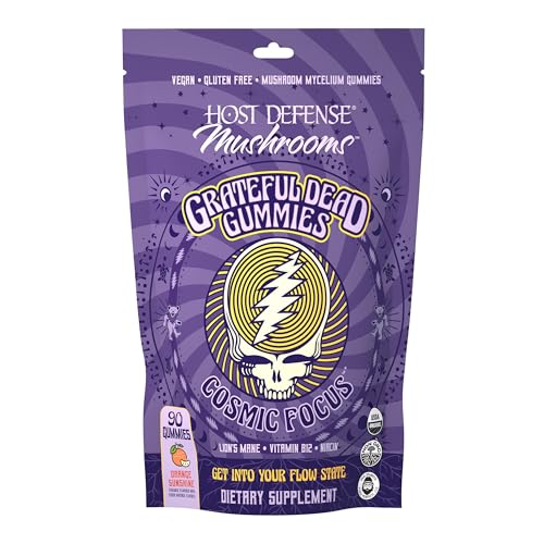 Host Defense Cosmic Focus Grateful Dead Gummies - Mushroom Gummies with Lions Mane B12 & Niacin - Supports Focus Memory Brain Function & Mental Energy (30 Servings)
