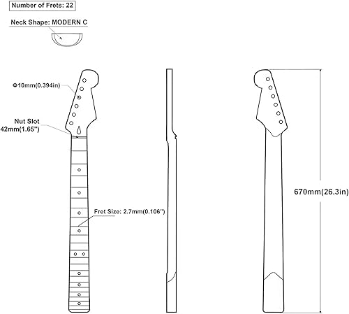 Miniatura 7 de Guitarra cuello 22 trastes arce diapasón guitarra cuello guitarra DIY piezas reemplazo para estilo ST