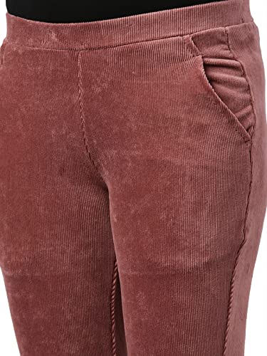 Image of GO COLORS Solid Corduroy Treggings for Women | Warmtech, Mid Rise, Side Pocket