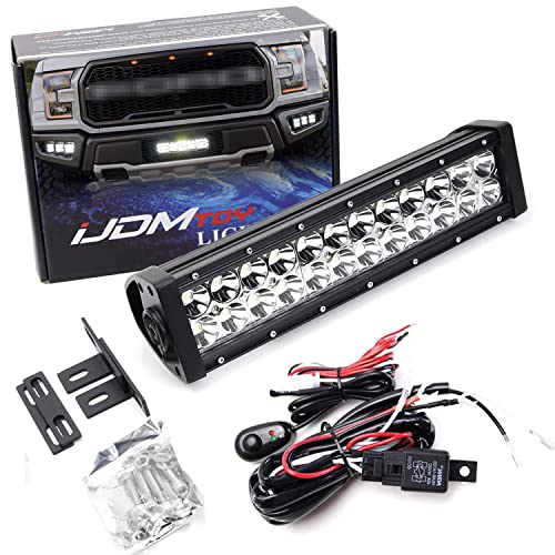 Ijdmtoy Behind Grille Led Light Bar Kit Compatible With Ford 2017-2020 Raptor, Includes (1) High Power Double Row Led Lightbar, Inside Grill Mesh Mounting Brackets & Relay Wire Switch #TOP27