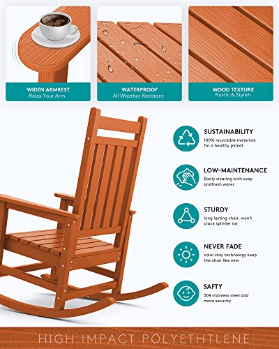 Serwall Oversized Rocking Chair, Outdoor Rocking Chair For Adults, All Weather Resistant Porch Rocker For Lawn Garden, Orange #TOP4