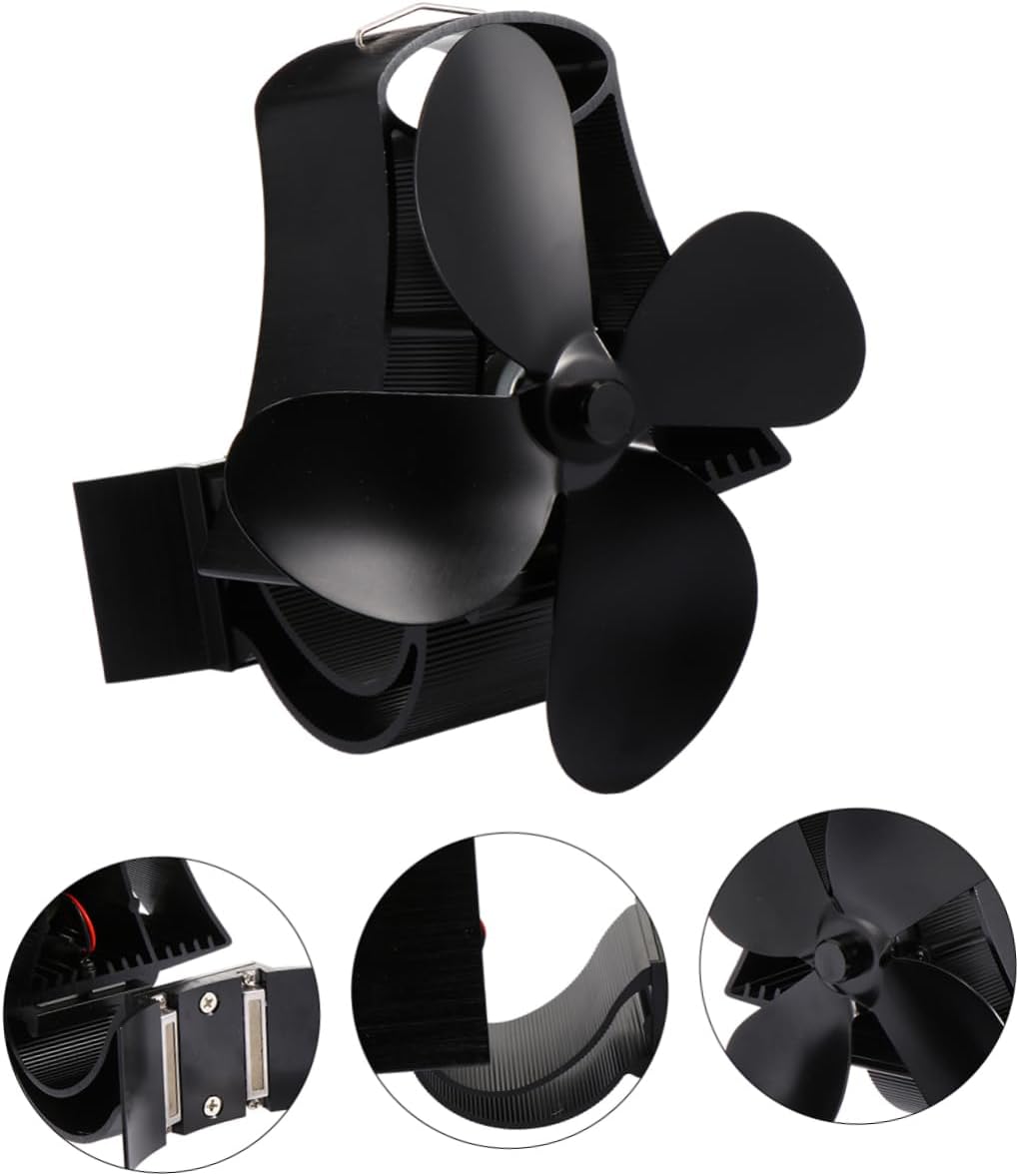 Luxshiny Blower for Fireplace Heat-powered Stove Fan 4 Blade Design Silent Performance