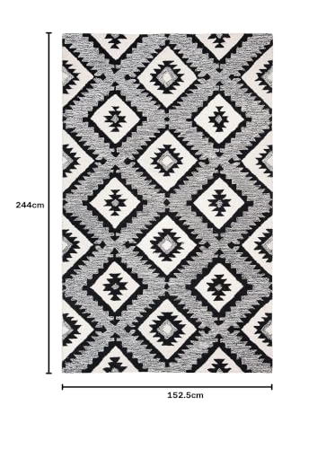 Image of Modern Pattern Wool Carpet with Loop Texture Yarn Anti Shedding Carpet Size 5x8 Feet B6 Black & Multi Color