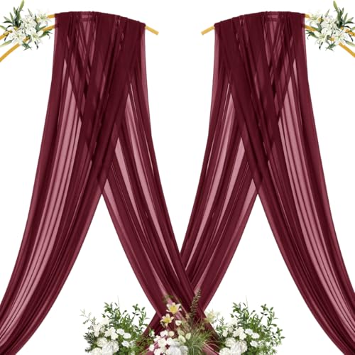 Image of MLMC Burgundy Wedding Arch Draping Fabric 2 Panel 29 inch x 20 FT Extra Long Gauze Drapes Sheer Backdrop Curtains 6.6 Yards Airy Outdoor Drapery Panels for Wedding Bridal Shower Ceiling Decoration