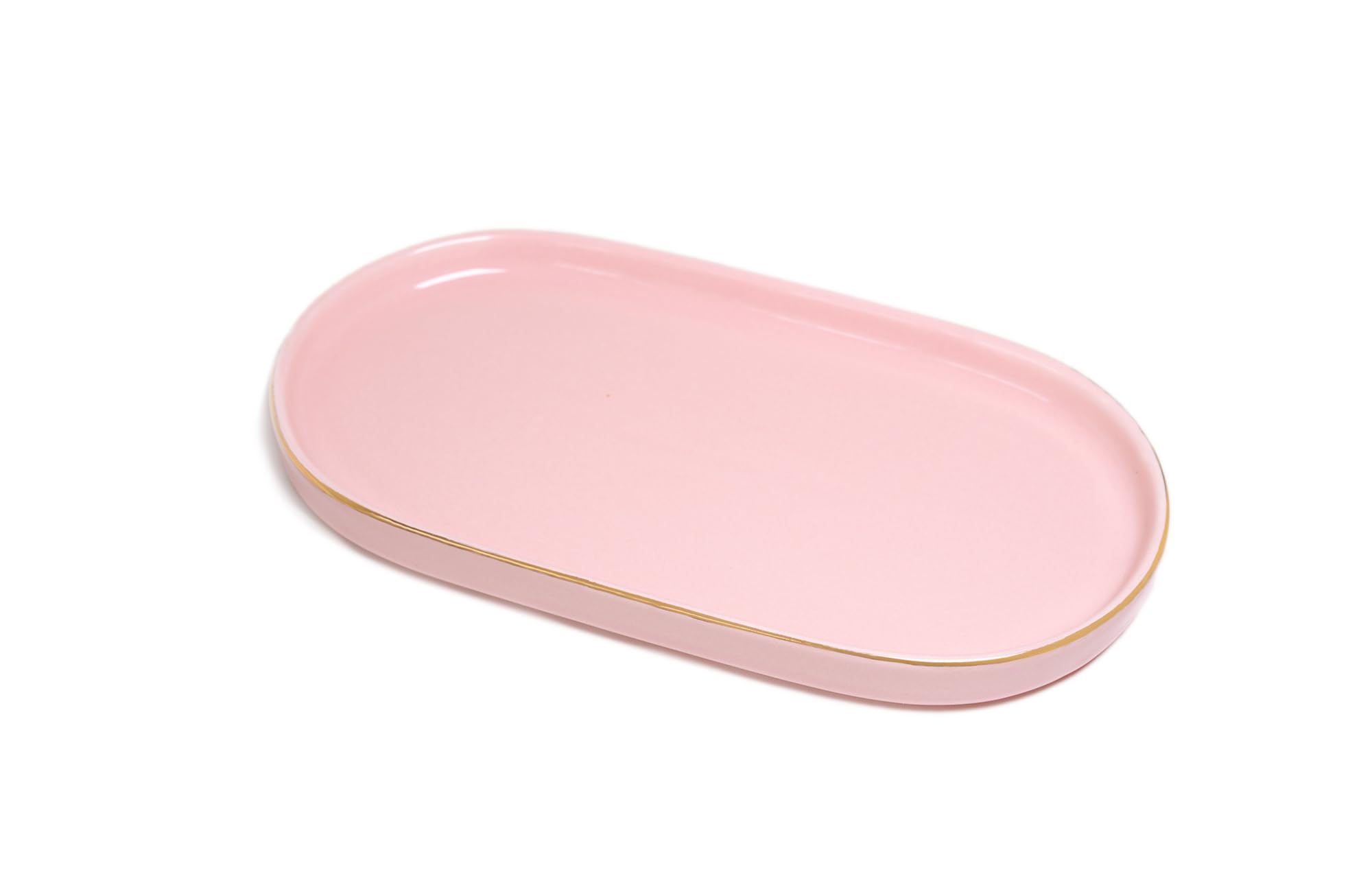 Ceramic Jewelry Dish, Perfume Vanity Tray, 7x4 Decorative Catch All Bowl for Trinket Key Ring, Small Bathroom Counter Tray, Soap Tray for Kitchen Sink