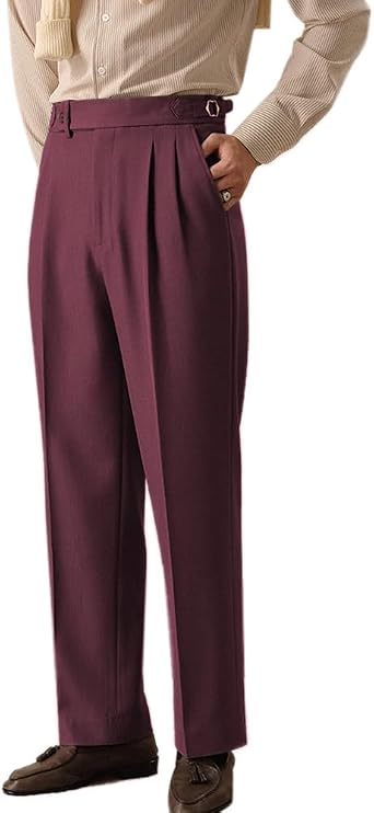 Mens Tapered Leg Dress Pants Straight Gurkha Pants Classic Slim Fit Suit Pants Elastic Waist Pleat-Front Pant