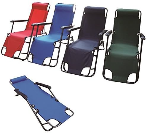 Gr8 Garden Adjustable Metal Folding Chair Recliner Deck Camping Sun Bed Lounger Garden Pool Patio Seat Foldable Furniture (Blue)