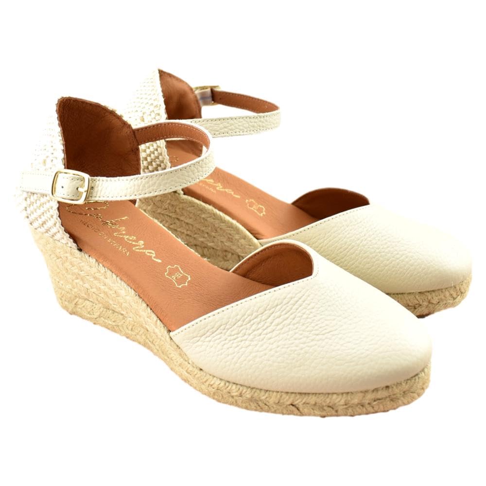 Cabrera - Alpargatas de cuña de Esparto de Piel con Planta de Gel 074331 Cuero