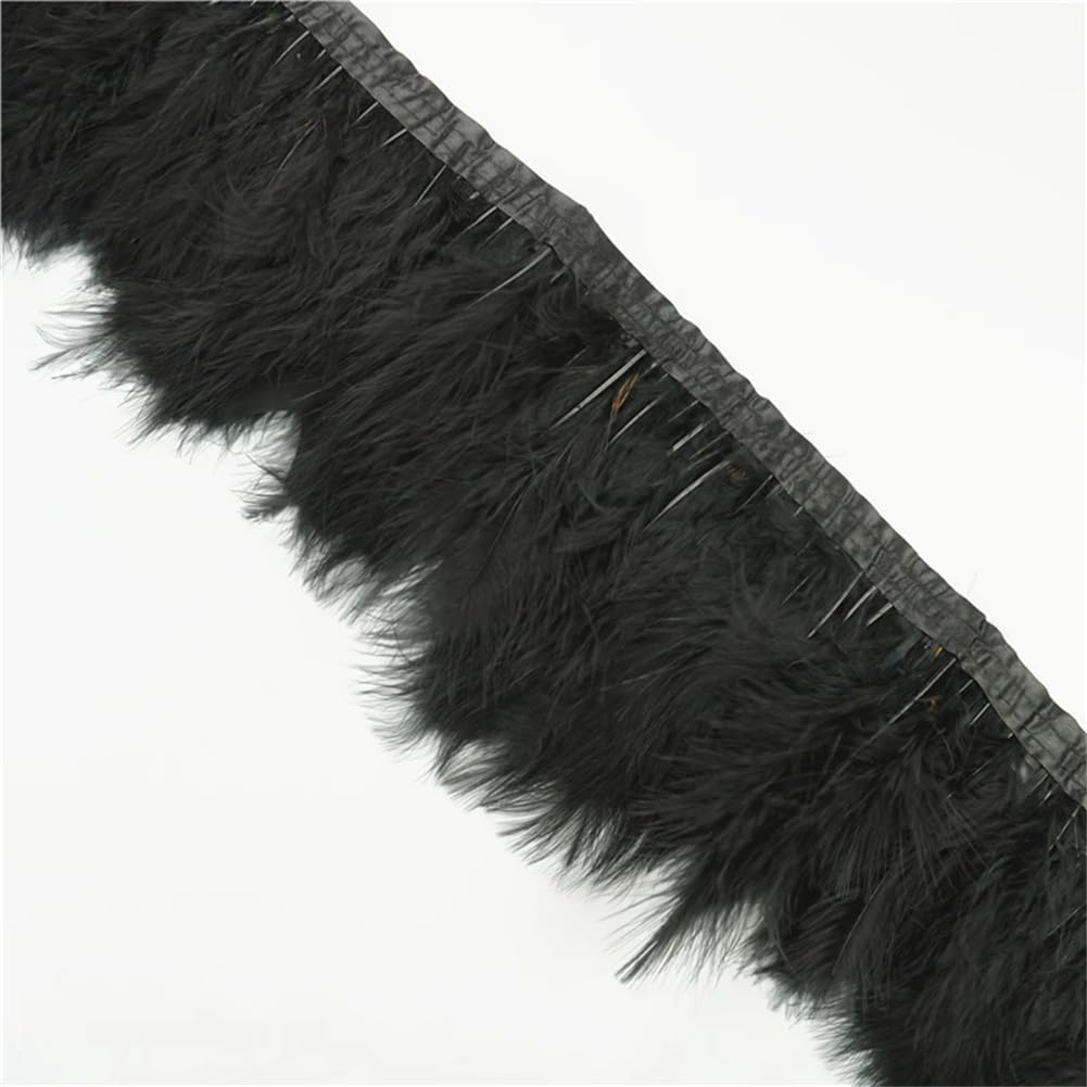 KOLIGHT Pack of 2m Natural Turkey Marabou Feather Trim Fringe 15-20cm in Width DIY Decoration (Black