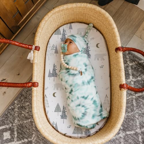 Image of Stretch Fitted Bassinet Sheet Set BROLEX 2 Pack Cradle Sheets for Bassinet Pad /Mattress,Unisex Boys Girls,Ultra Soft,Snowy Forest